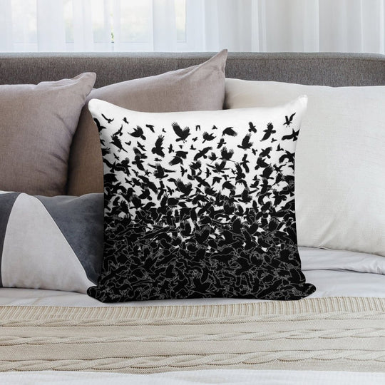 Raven Crow Flying Birds Abstract Goth Halloween Pattern Soft High-Density Material Throw Pillow