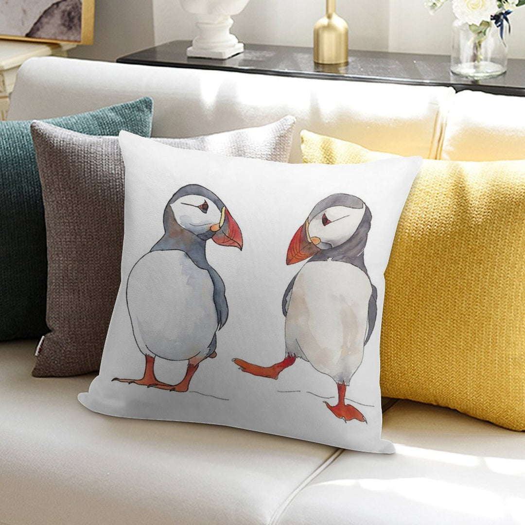 Puffin Friends Dancing - Illustration Soft Anti-Pilling Throw Pillow