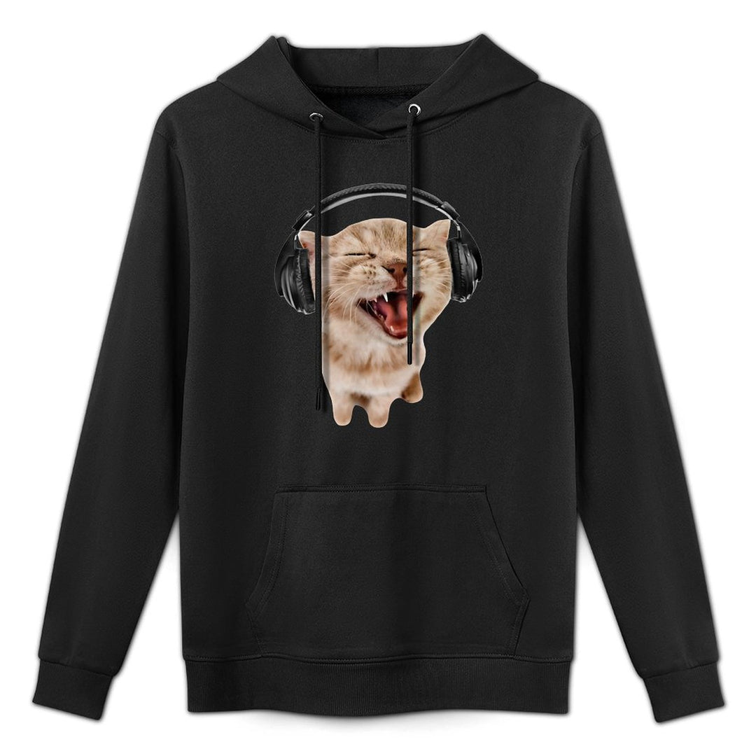 Silly Cat With Headphones Durable Construction Hoodie