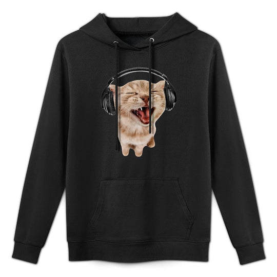 Silly Cat With Headphones Durable Construction Hoodie