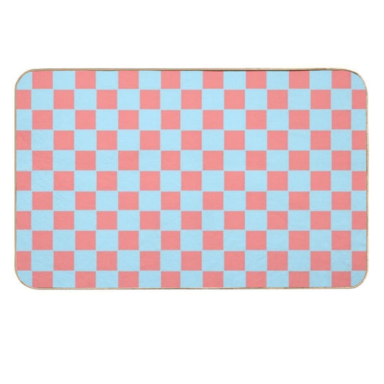 Bubblegum Pink And Blue Checkerboard Chess Square Pattern  Fade-Resistant Bath Mat