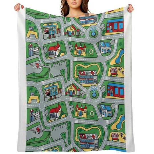 Car City Carpet Road Rug 90s Nostalgic Toy Machine-washable Throw Blanket