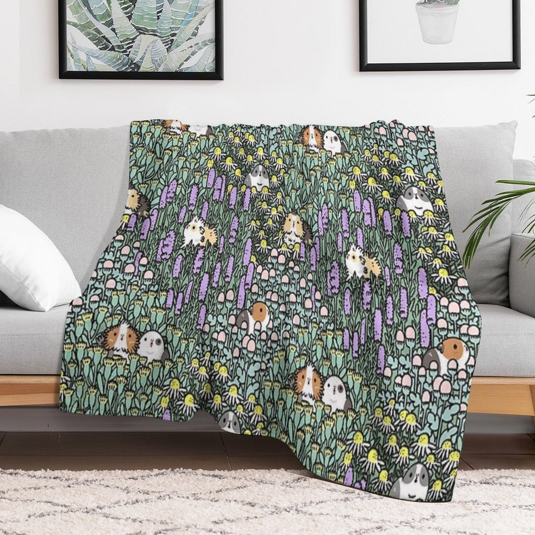 Guinea Pigs And Garden Herbs Pattern Compact Throw Blanket