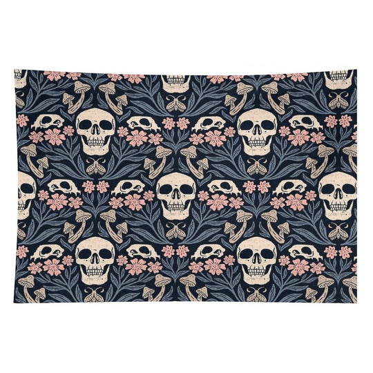 Dark Botanical Skulls – Dark Academia – Enchanted Forest Tapestry