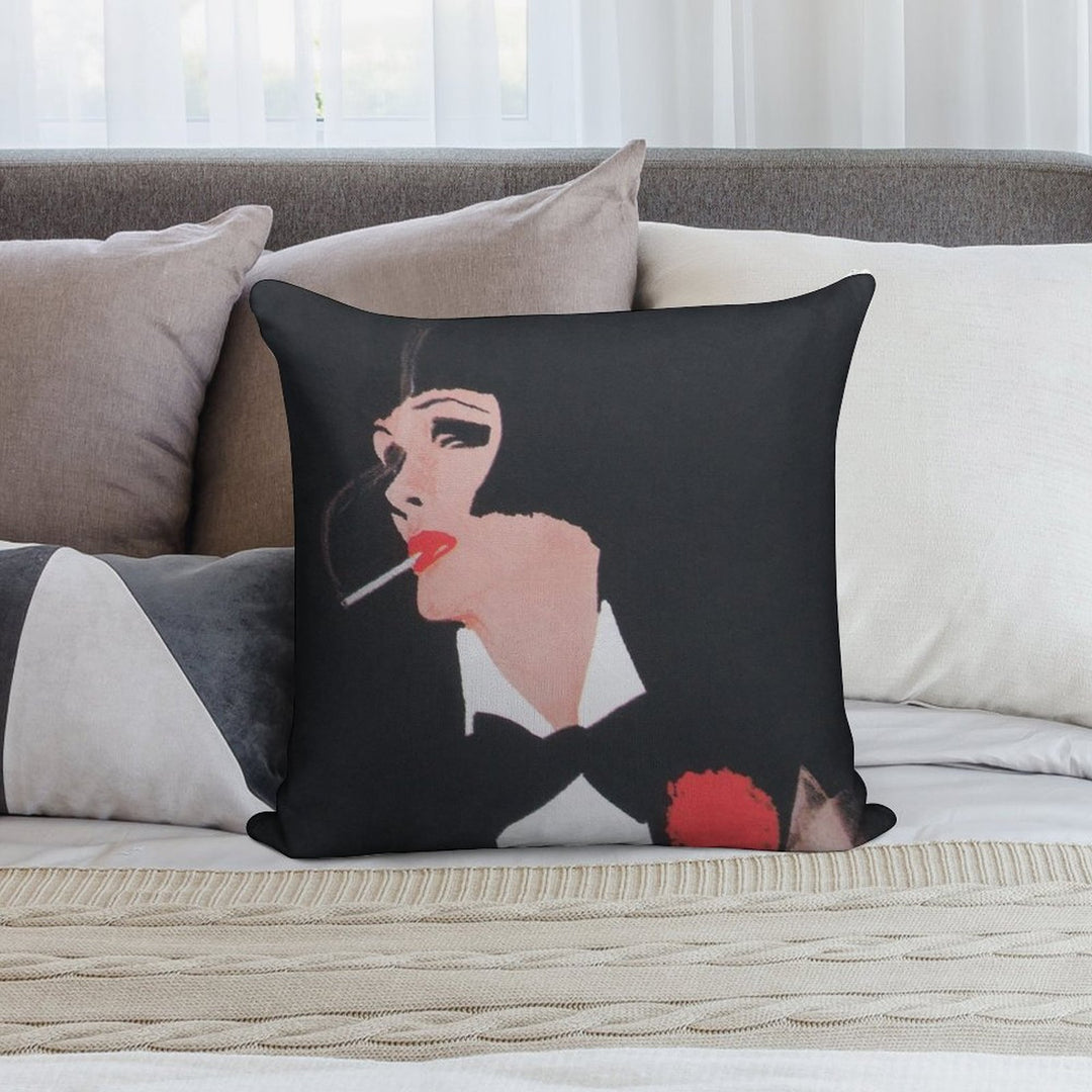 Vintage Fashion Poster of Model Wearing A Tuxedo Soft Durable Construction Throw Pillow