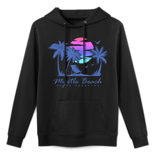 MYRTLE BEACH SOUTH CAROLINA Vacation Retro Vintage Sunset Breathable Fabric Hoodie