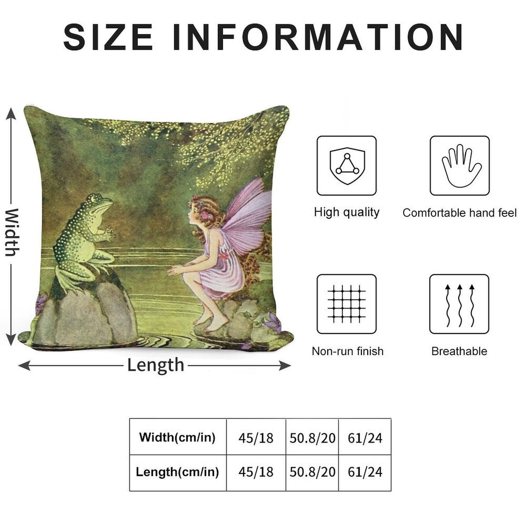 Frog And Fairy Talking -Ida Rentoul Outhwaite Soft Reinforced Edging Throw Pillow