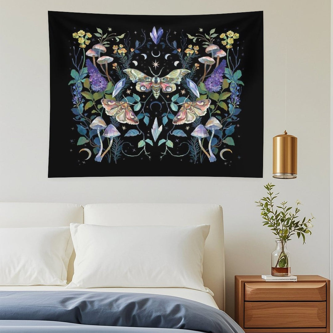 Crystal Moth Mushroom Tapestry