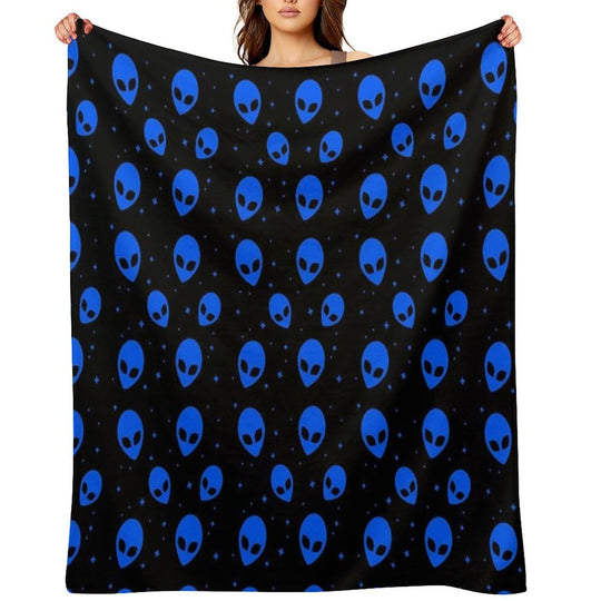 Blue And Black Alien Pattern Sustainable Throw Blanket