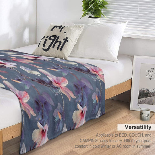 Butterflies And Hibiscus Flowers - A Painted Pattern Compact Throw Blanket