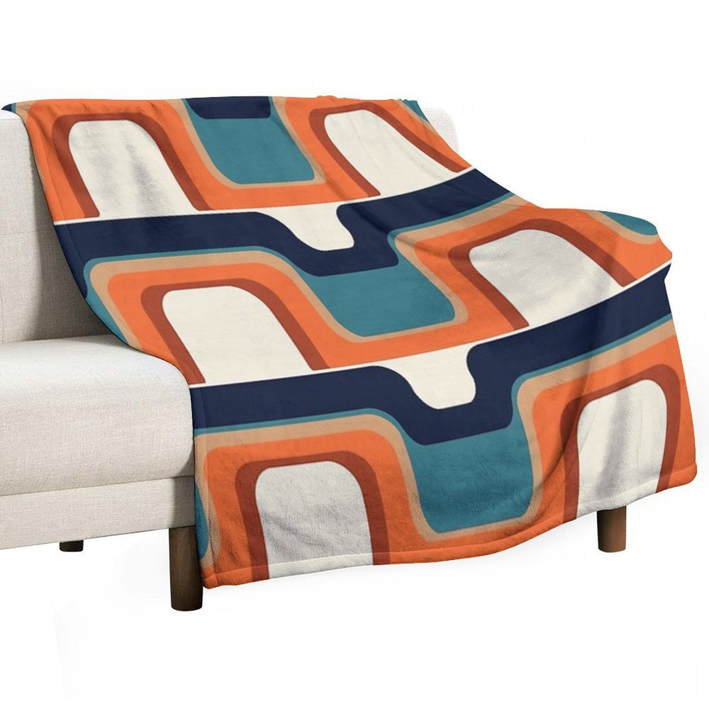 Mid-Century Modern Meets 1970s Orange & Blue Easy Care Throw Blanket