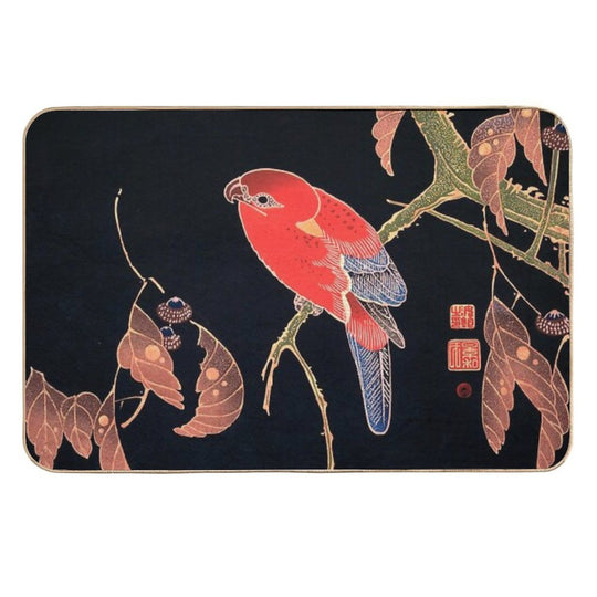 Ito Jakuchu - Red Parrot on The Branch of A Tree  Absorbent Bath Mat