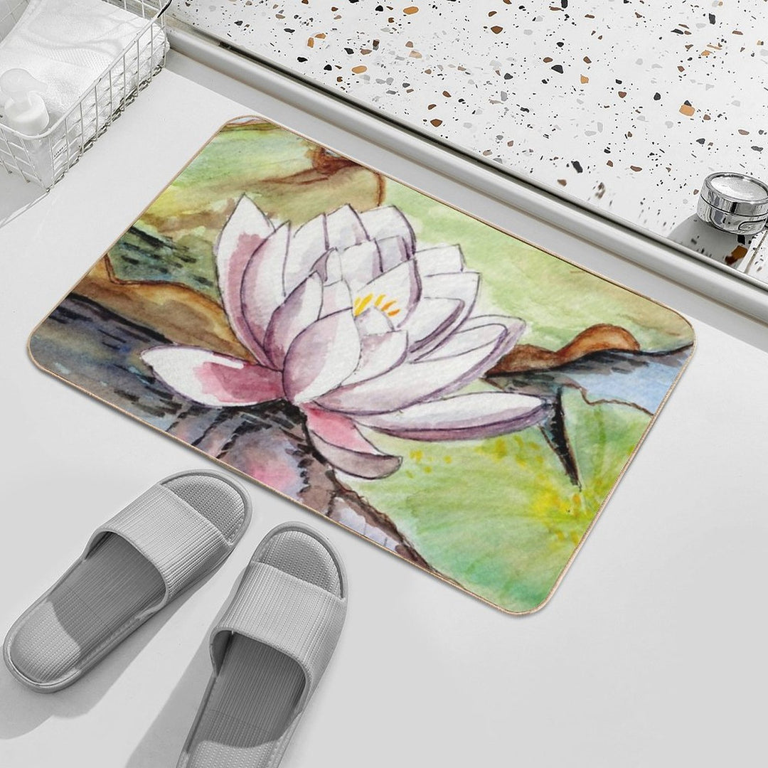 Lotus Oval Watercolor Painting  Versatile Bath Mat