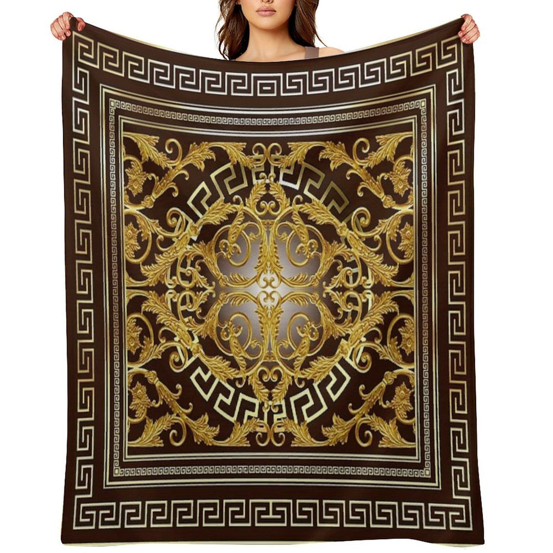 Baroque Greek Keys Gold Maroon Eco-conscious Throw Blanket