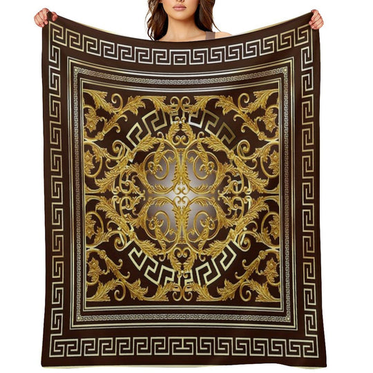 Baroque Greek Keys Gold Maroon Eco-conscious Throw Blanket