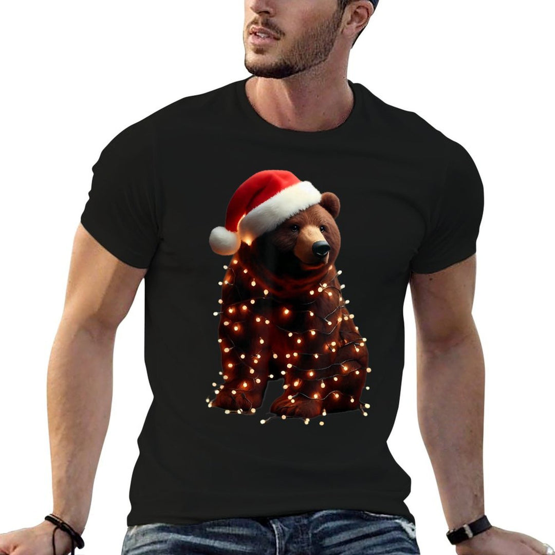 Bear With Santa Hat And Christmas Lights Xmas Brown Bears  Graphic-printed T-Shirt
