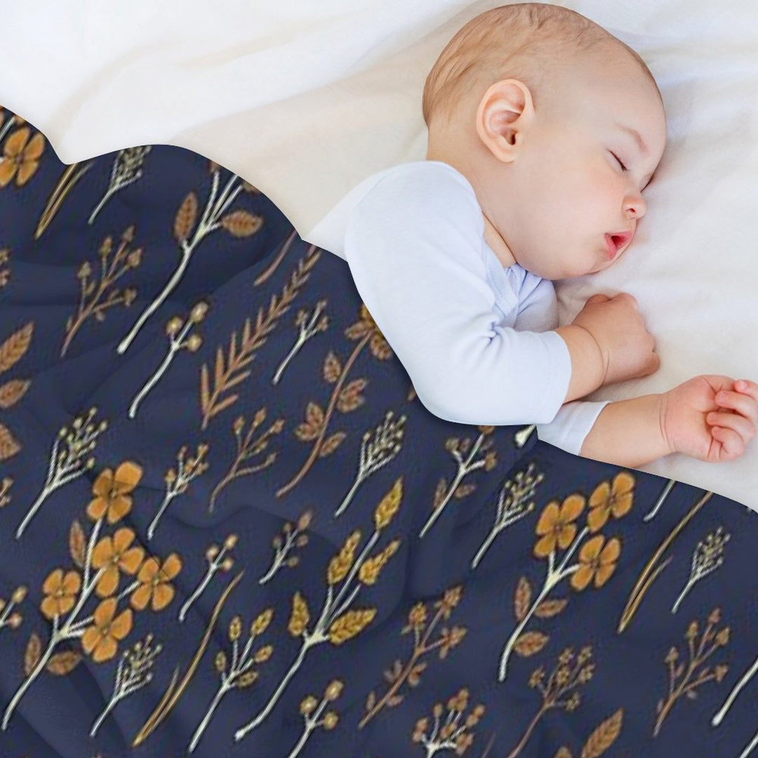 Navy Blue & Mustard Yellow Floral Pattern Comfort Throw Blanket