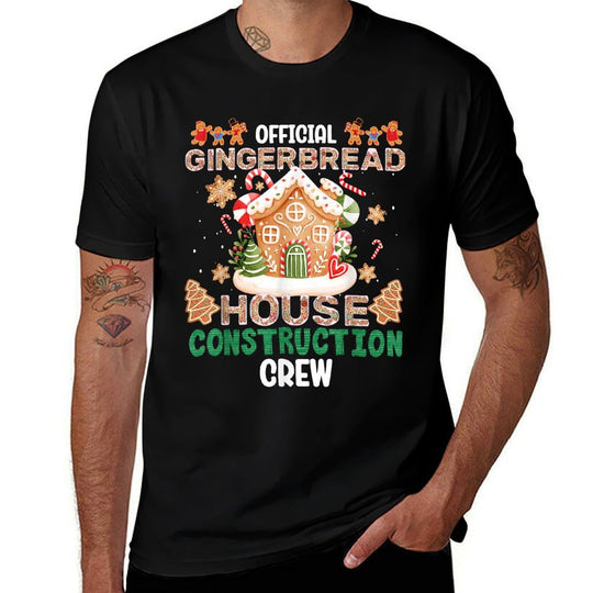 Funny Official Gingerbread House Construction Crew Xmas  Oversized Silhouette T-Shirt