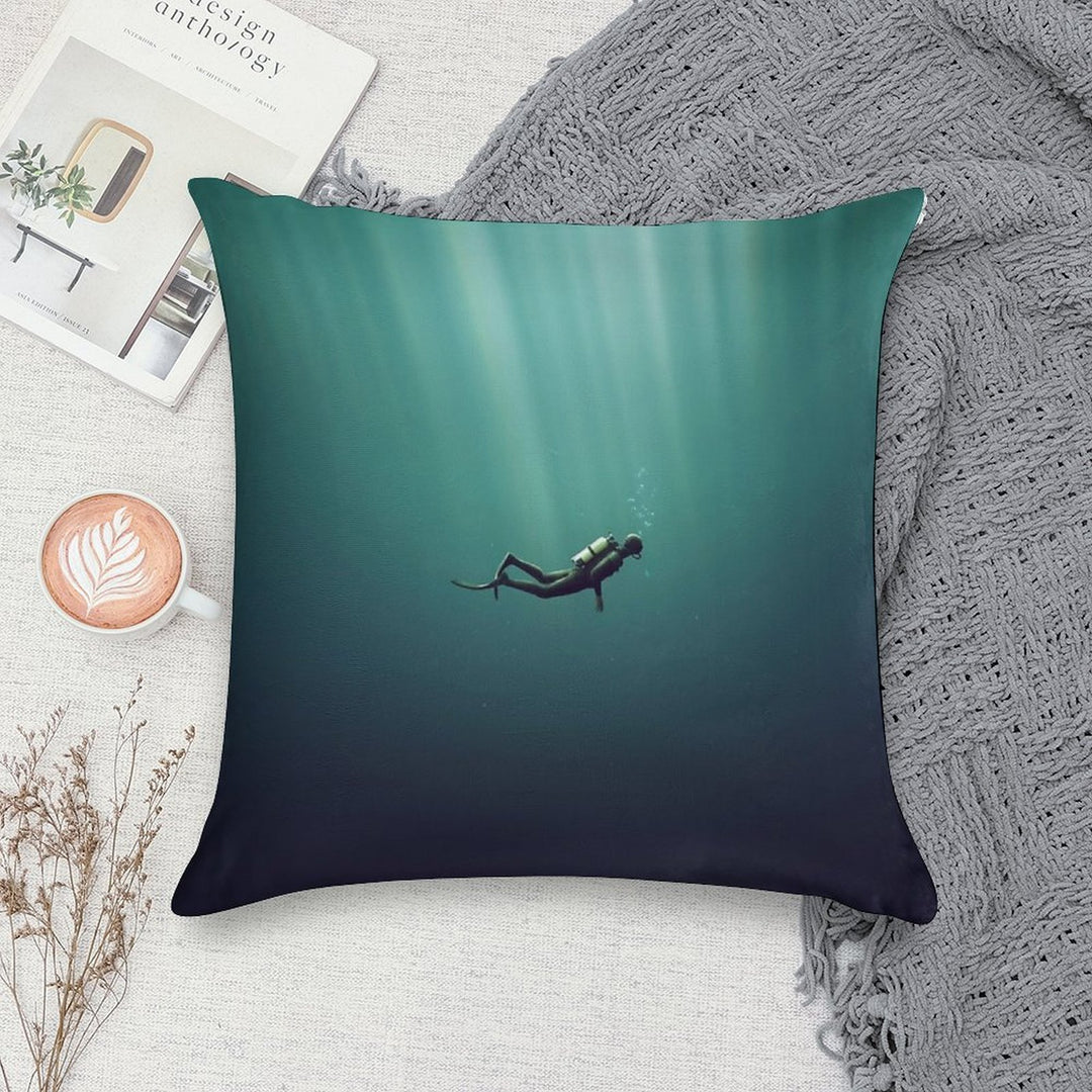 Underwater Scuba Diver in A Dark Lake Soft Luxury Feel Throw Pillow