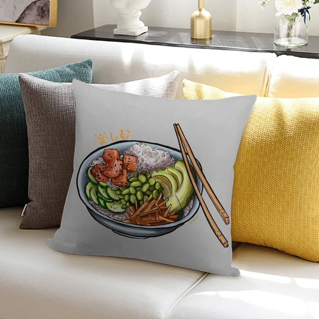 Poke Bowl with Salmon And Fresh Vegetables Soft Washable Throw Pillow
