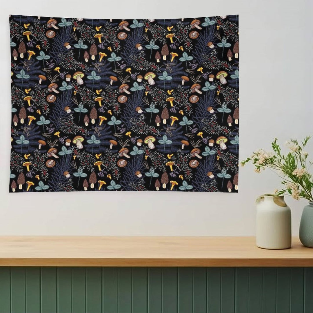 Dark Wild Forest Mushrooms Tapestry