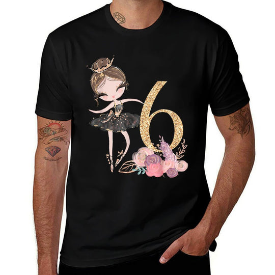 6th Birthday Ballerina Dancer Ballet Swan Tutu Girls Six  Tagless Design T-Shirt