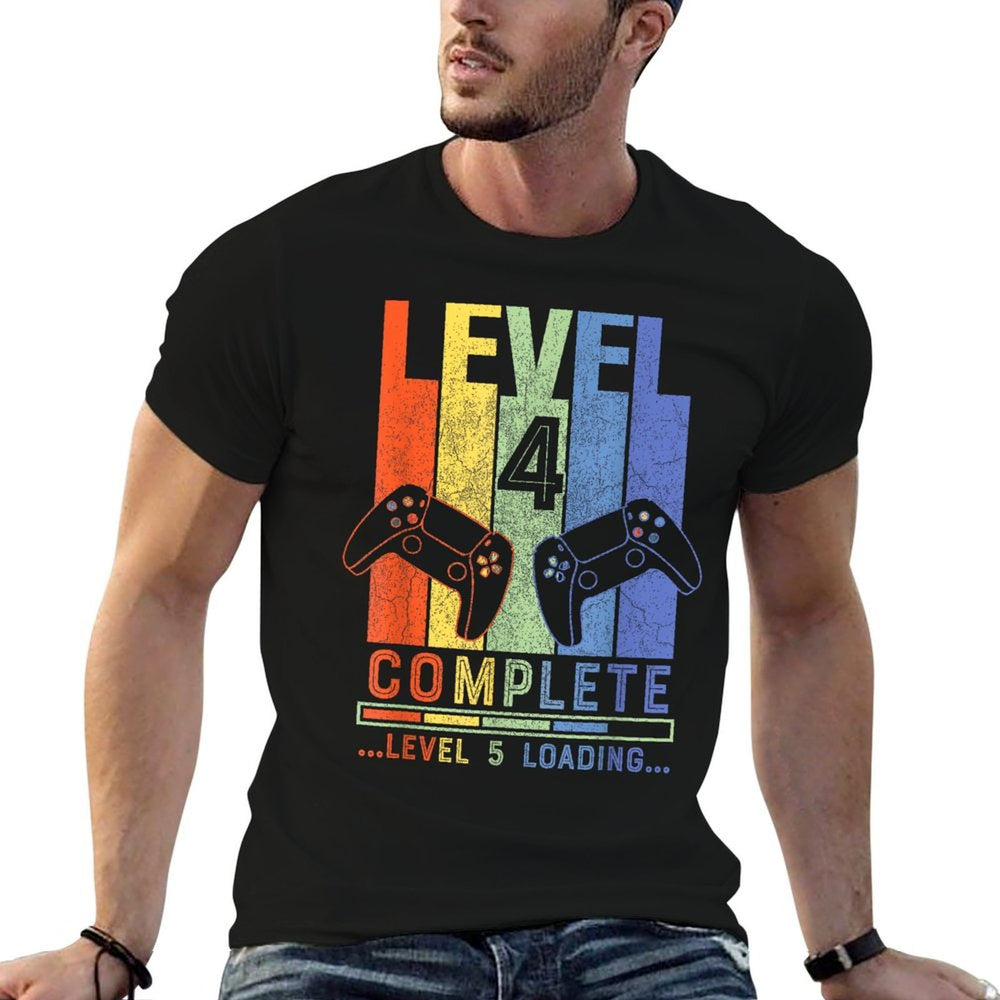 Level 4 Complete Gamer Gift 4 Years Wedding Anniversary  Fade-proof Color T-Shirt