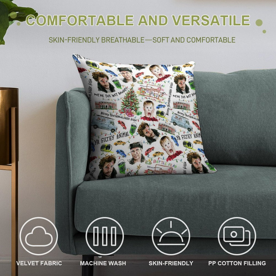 Home Alone Kevin McCallister Christmas Holiday Pattern Soft Skin-Friendly Throw Pillow