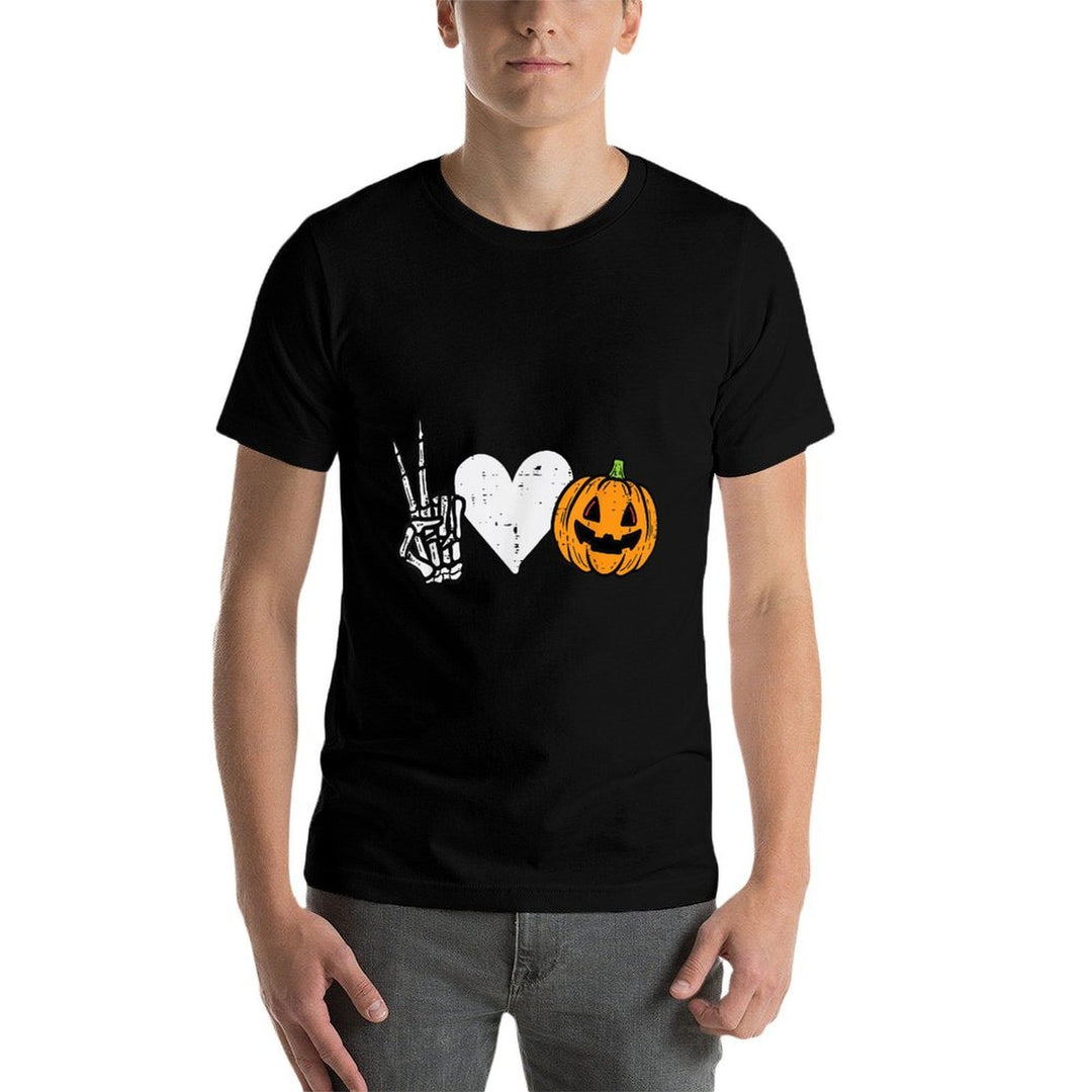 Peace Love Pumpkin Skeleton Halloween Costume For Women  Wrinkle-resistant T-Shirt