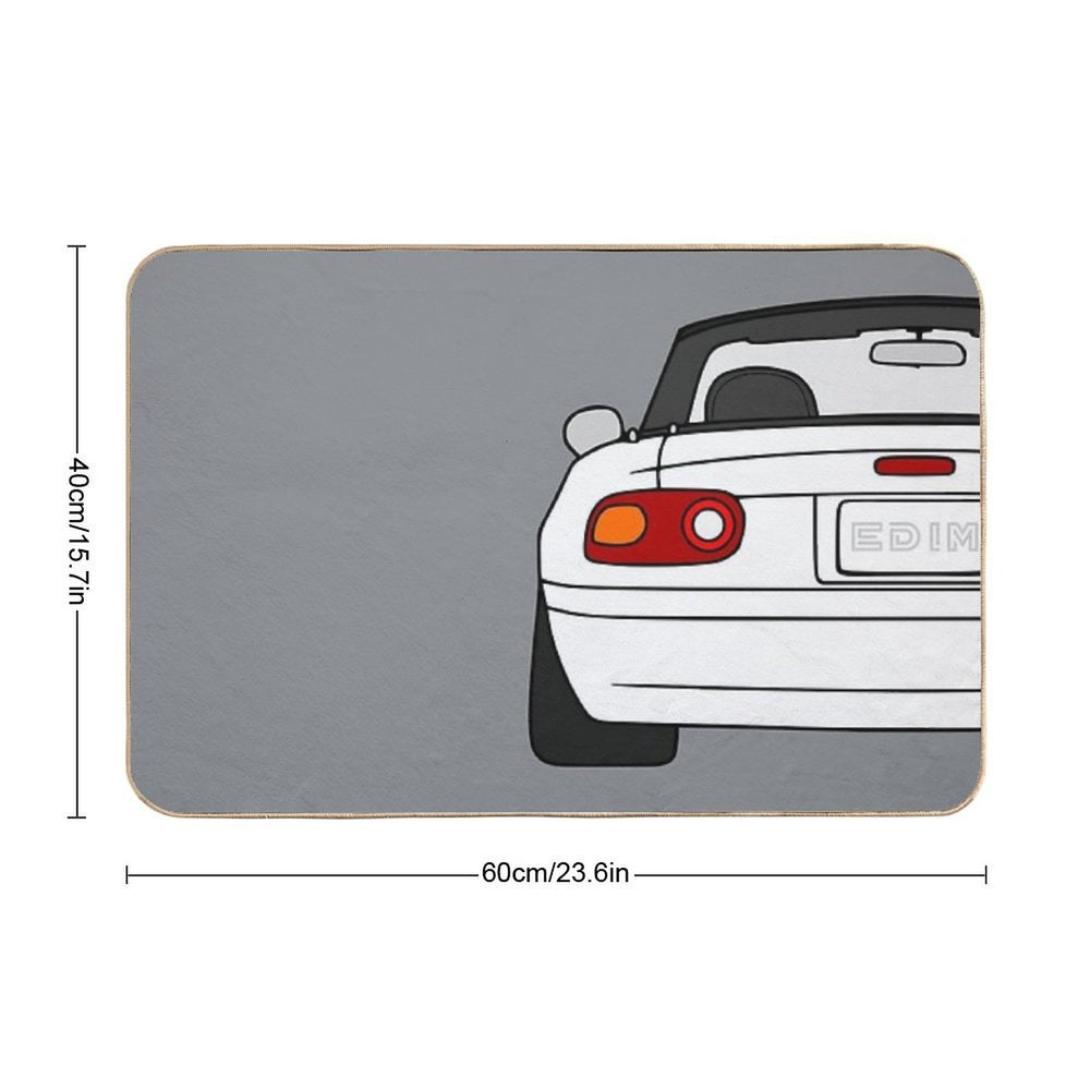 Mazda Miata MX-5 Rearview White Color  Repositionable Bath Mat