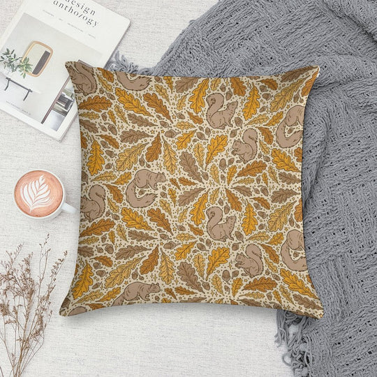 Oak & Squirrels  Animal Autumn Nature Pattern Soft Ultra-Soft Texture Throw Pillow