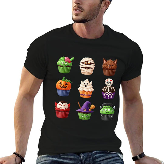 Cute Halloween Bakery Cupcake Dessert Men Women Boy Girls  Summer-ready Fabric T-Shirt