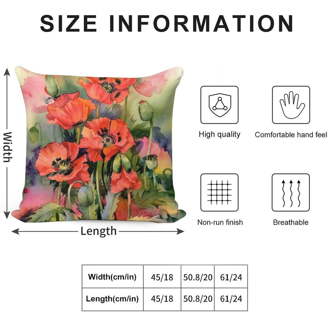 Oriental Poppies Soft High-Density Material Throw Pillow