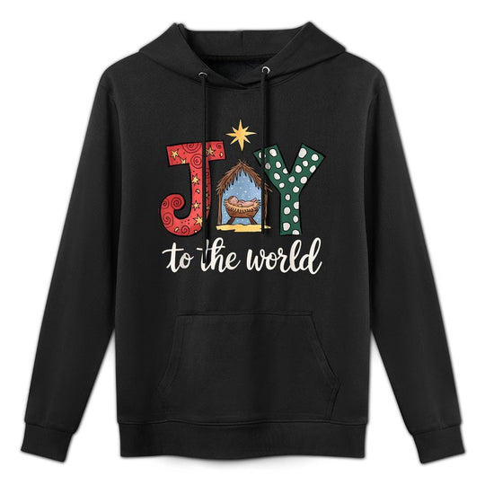 Dibble Dabble Designs Christmas Nativity - Unisex-Adults  Kids - Black - Small - - Modern Artistic - JOY to The World with Jesus Medium-Weight Fabric Hoodie
