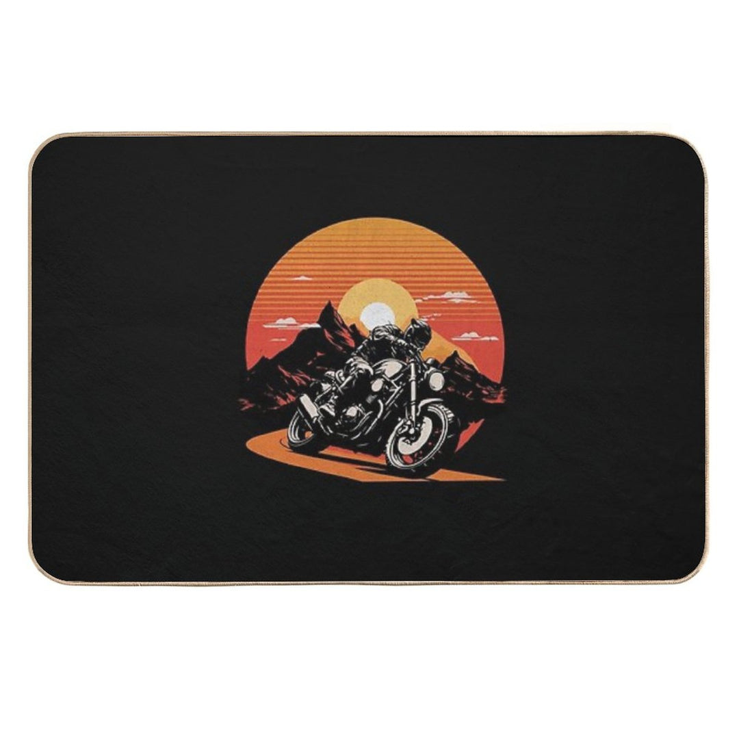 SUNSET BIKER MOTORBIKE RIDER RETRO VINTAGE  Easy To Clean Bath Mat