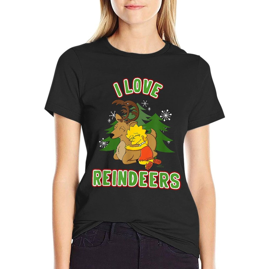 The Simpsons Christmas Lisa I Love Reindeers  Summer-ready Fabric T-Shirt