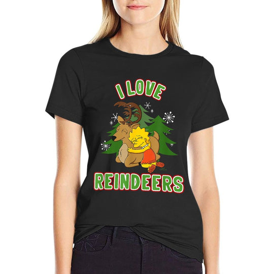The Simpsons Christmas Lisa I Love Reindeers  Summer-ready Fabric T-Shirt