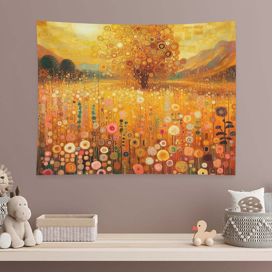 Klimt Flower Garden Gold Tapestry