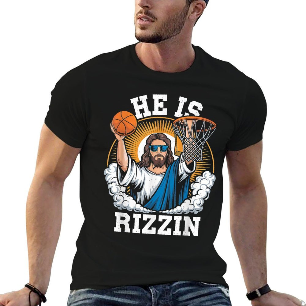 He Is Rizzen Funny Easter Sunday Basketball Meme  Oversized Silhouette T-Shirt