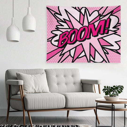 BOOM Pink Comic Book Pop Art Modern Fun Retro Tapestry