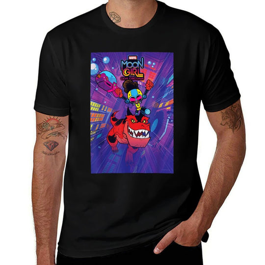 Marvel Moon Girl And Devil Dinosaur Series Poster And Logo  Ribbed Collar T-Shirt