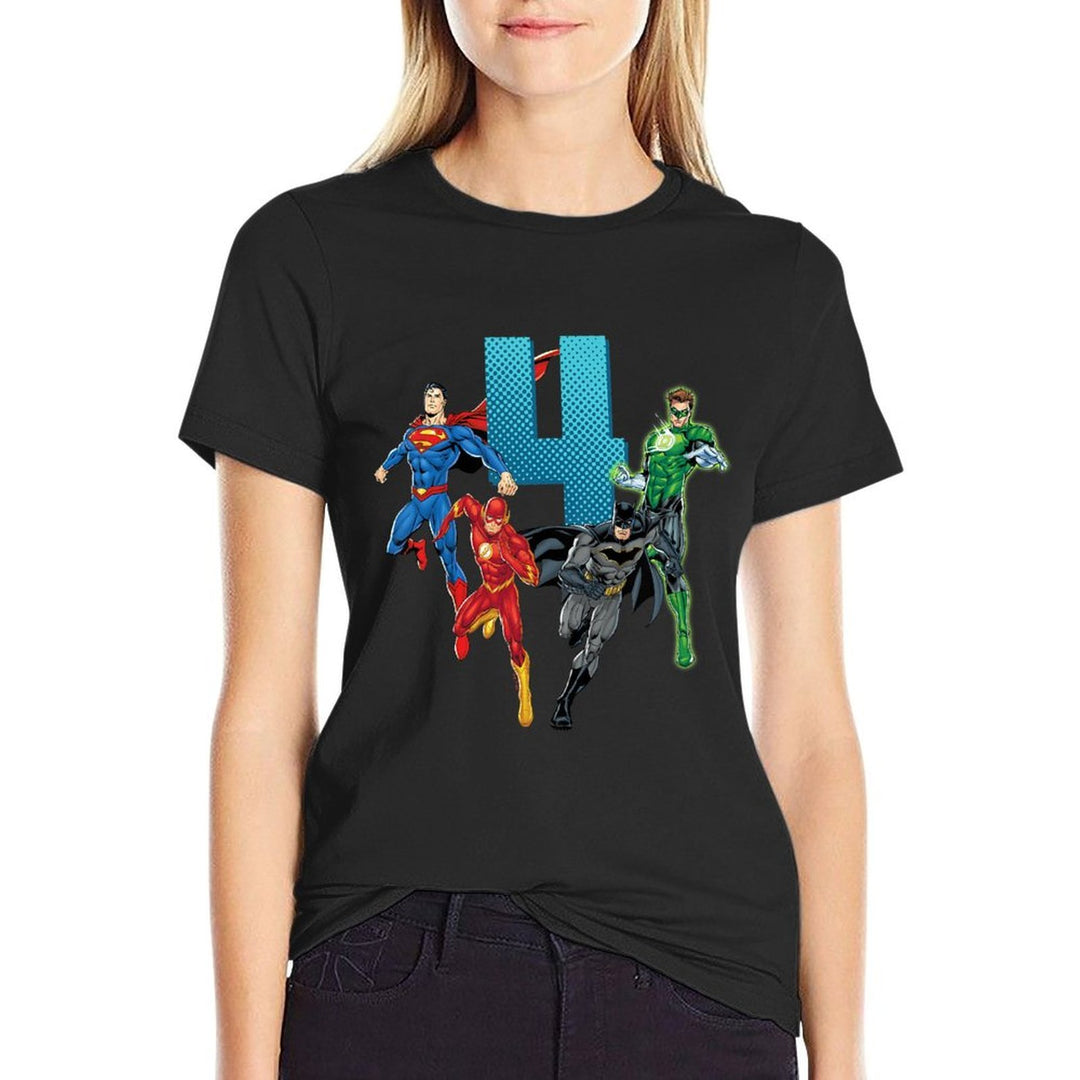 Kids Justice League Super Hero 4th Birthday  Soft T-Shirt