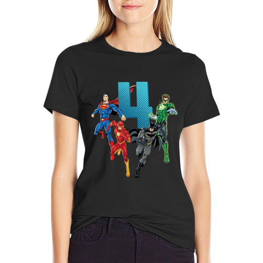 Kids Justice League Super Hero 4th Birthday  Soft T-Shirt