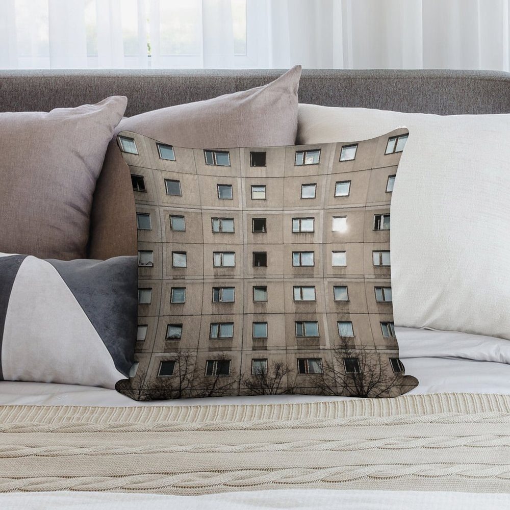 Plattenbau - Building Facade - Architecture Soft Short Plush Fabric Throw Pillow