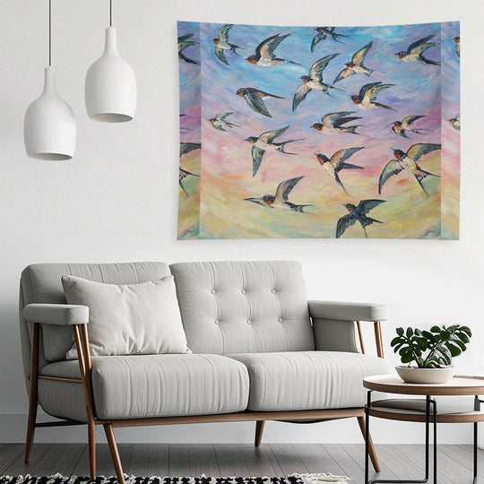 Barn Swallows Acrylic Painting Tapestry