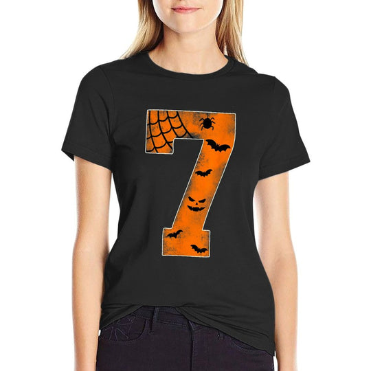 Number 7 7th Birthday Boy Seven Halloween Happy Birthday  Ribbed Collar T-Shirt