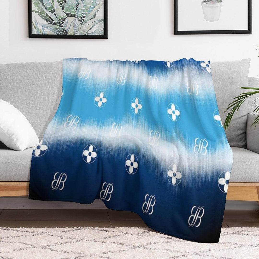 BB Logo Flower Design on Shades of Blue Lightweight Throw Blanket