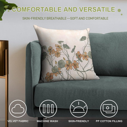 Winding - Floral Watercolour Soft Durable Construction Throw Pillow