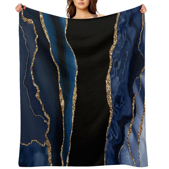 Abstract Blue And Gold Modern Geode Agate Design Multi-functional Throw Blanket