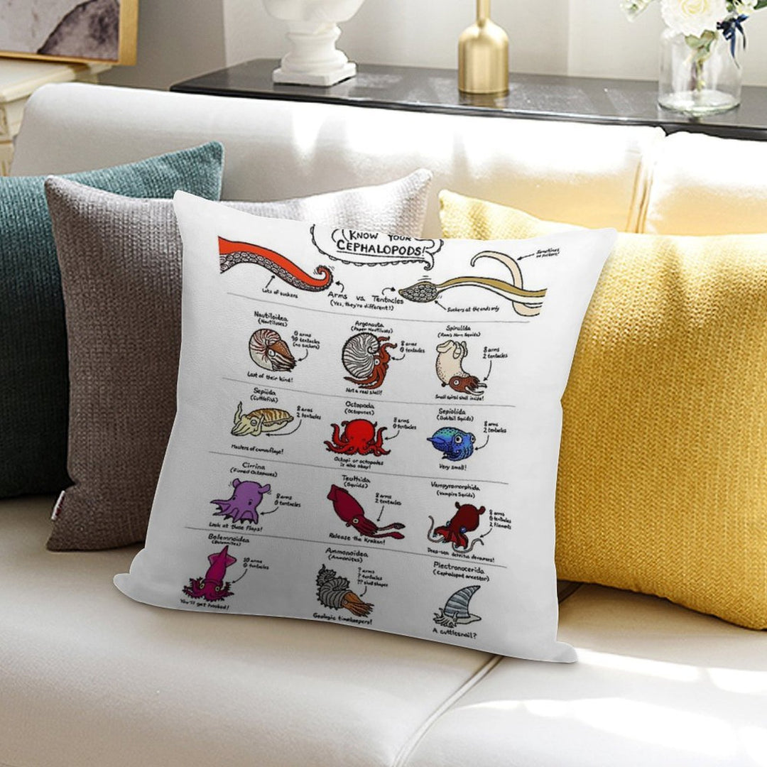 Know Your Cephalopods! Soft Home Decor Throw Pillow